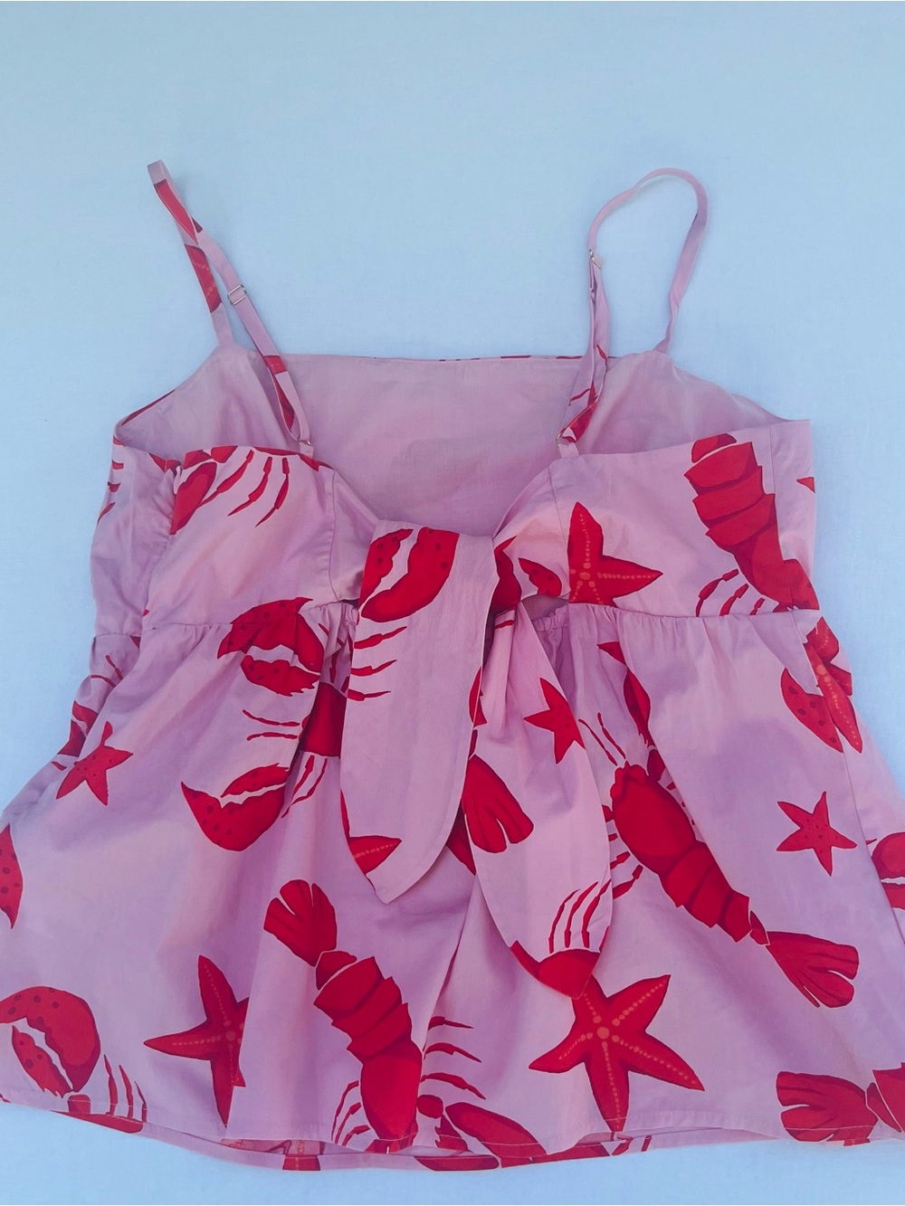 J.Crew Red Crab Lobster Starfish Design Tie-Back Strappy Summer Pink Top Size 14 - Picture 8 of 15